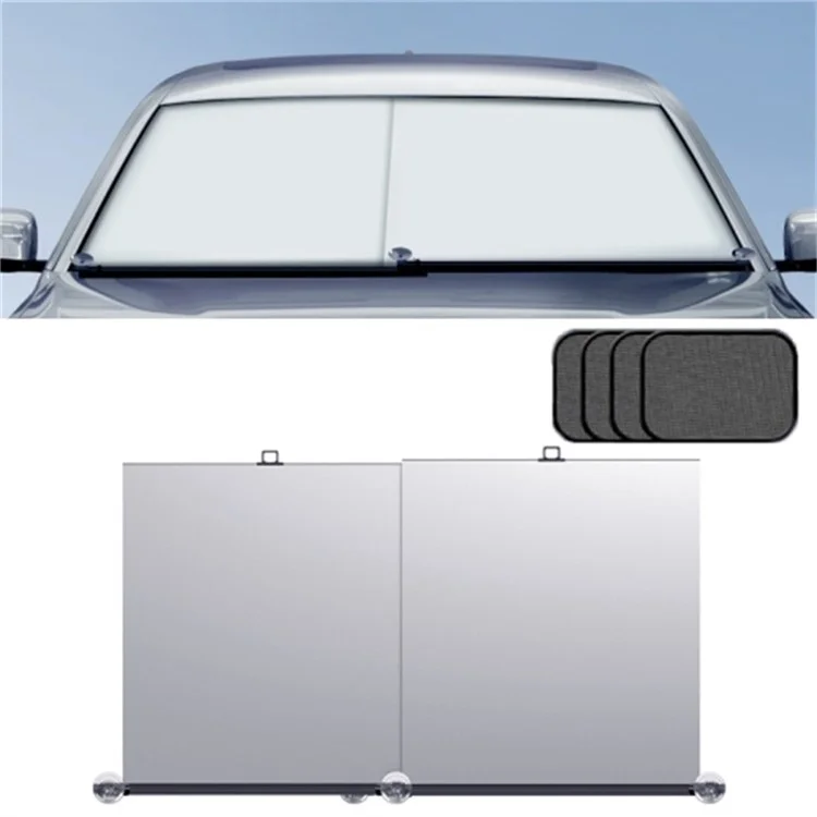 Car Windshield Sun Shade Auto SUV Sun Heat Block Hood Cover (2 Front Sun Visor + 4 Side Window Sunshade