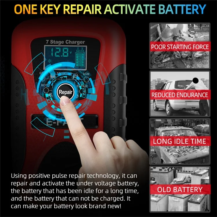 E-fast Zyx-j20 12V 7A 7-stufe Batterieladegerät Auto Motorrad-blei Batterie-ladegerätewartung - Rot / EU -stecker