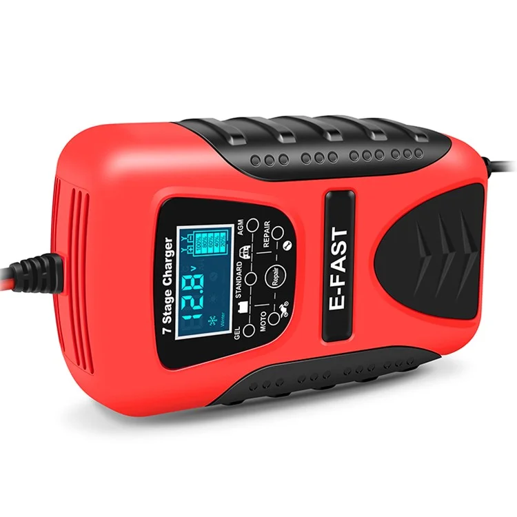 E-FAST zyx-J20 12V 7A 7-Stage Battery Charger Car Motorcycle Lead-Acid Battery Charger Maintainer - Red / EU Plug