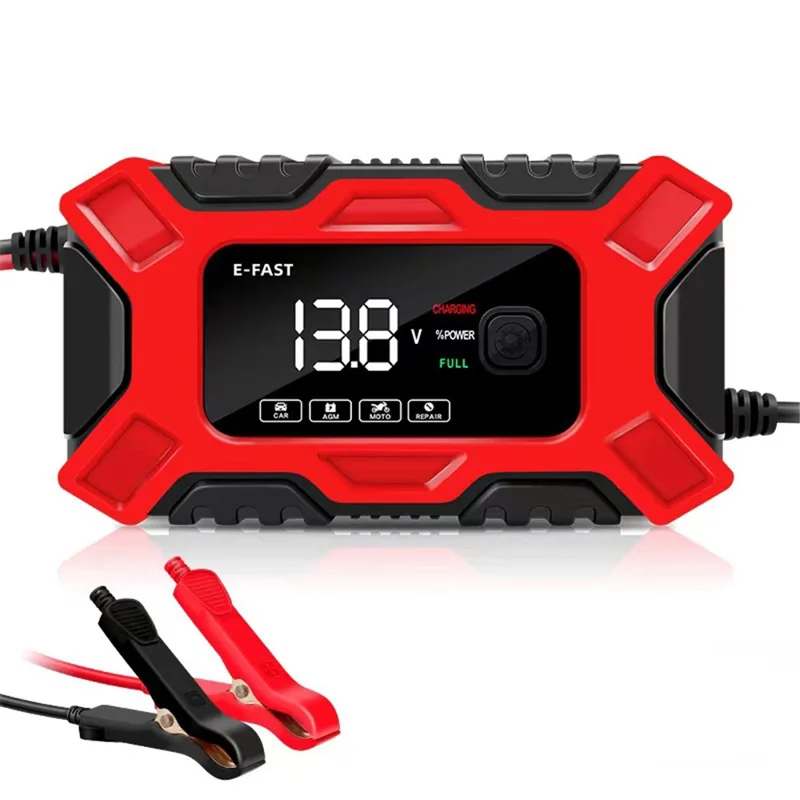 E-FAST TK300 12V Car Motorcycle Battery Charger Lead-Acid Battery Restore Charger - Red / EU Plug