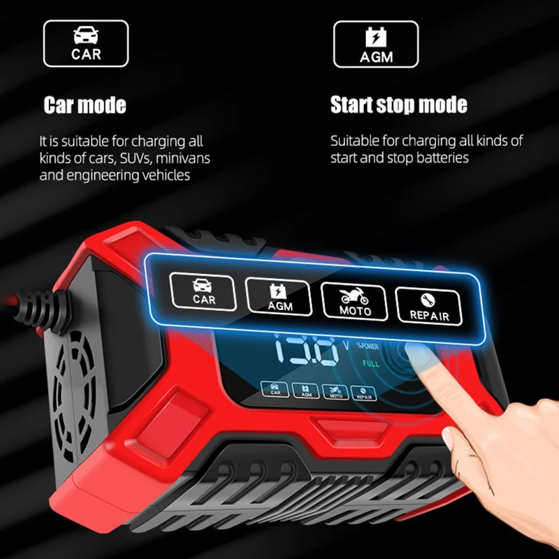 E-FAST TK300 12V Car Motorcycle Battery Charger Lead-Acid Battery Restore Charger - Red / EU Plug