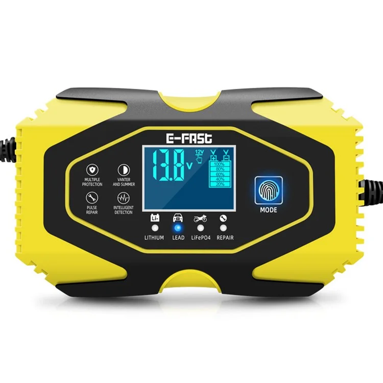 E-FAST zyx-J40 12V / 24V 7-Stufen-Autobatterie-Ladegerät für Motorräder - Gelb / EU-Stecker