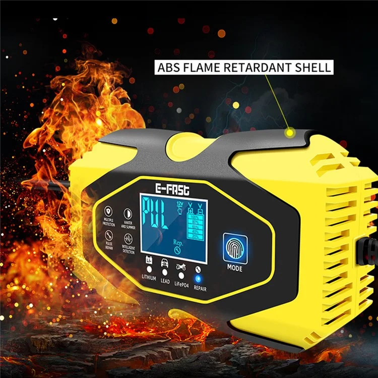 E-FAST zyx-J40 12V / 24V 7-Stufen-Autobatterie-Ladegerät für Motorräder - Gelb / EU-Stecker