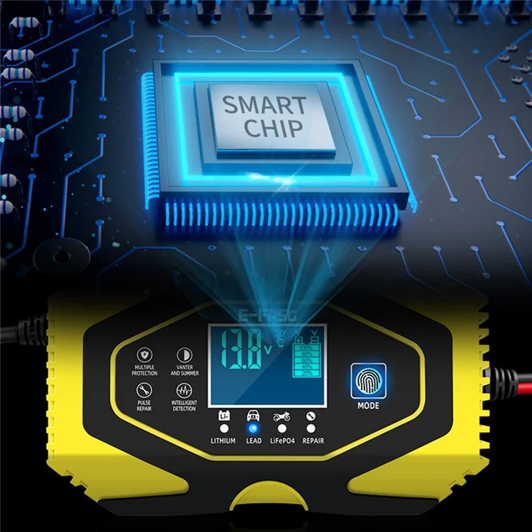 E-FAST zyx-J40 12V / 24V 7-Stufen-Autobatterie-Ladegerät für Motorräder - Gelb / EU-Stecker