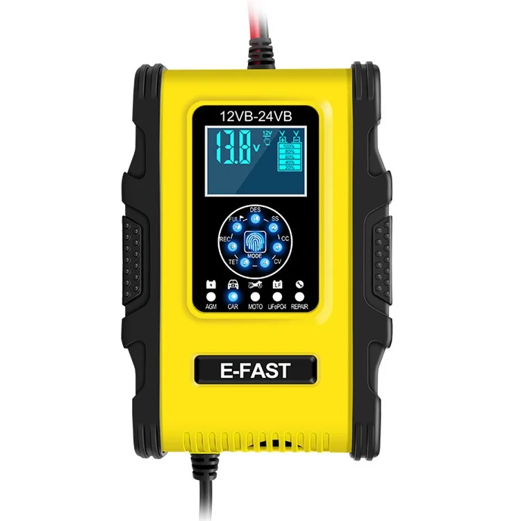 E-FAST TK500 12V / 24V 7-Stage Intelligent Battery Charger Car Truck Lead-Acid Battery Restore Charger - Yellow / EU Plug