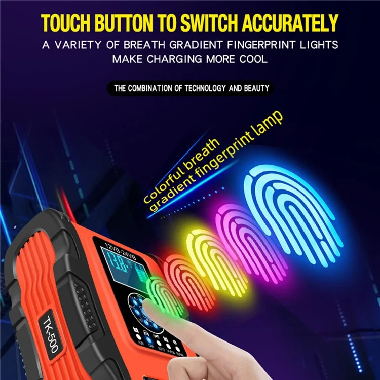 E-FAST TK500 12V / 24V 7-Stage Intelligent Battery Charger Car Truck Lead-Acid Battery Restore Charger - Yellow / EU Plug