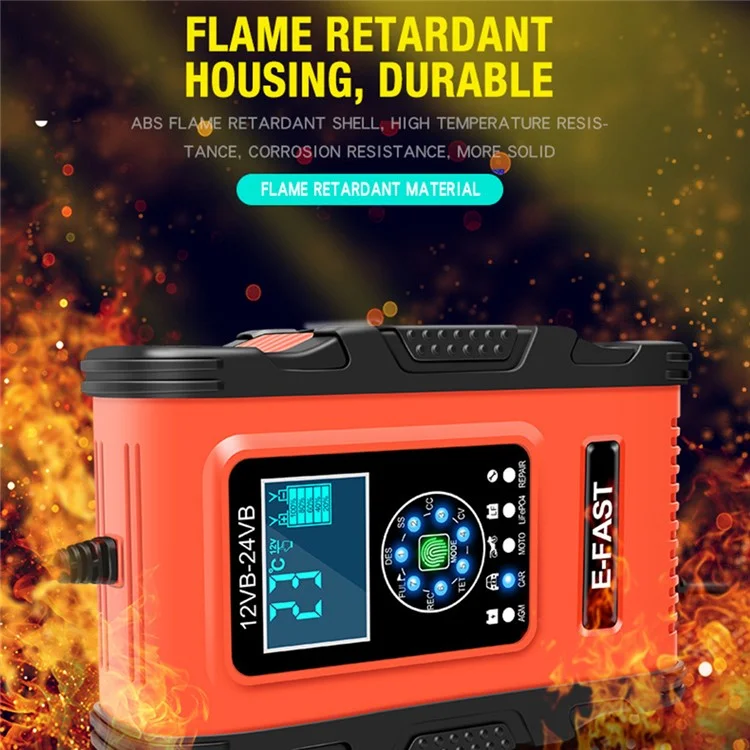 E-FAST TK500 12V / 24V 7-Stage Intelligent Battery Charger Car Truck Lead-Acid Battery Restore Charger - Yellow / EU Plug