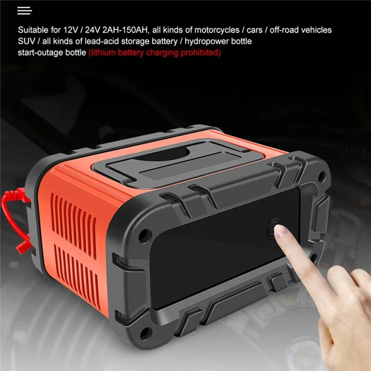 Cargador de Batería Motocicleta Coche E-FAST TK-700 de 7 Etapas 12V / 24V con Pantalla Grande Inteligente - Enchufe de EE. UU.