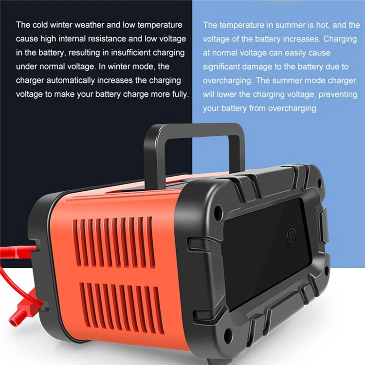 E-FAST TK-700 7-Stages 12V / 24V Motorcycle Car Battery Charger Large Screen Display Smart Battery Charger - EU Plug