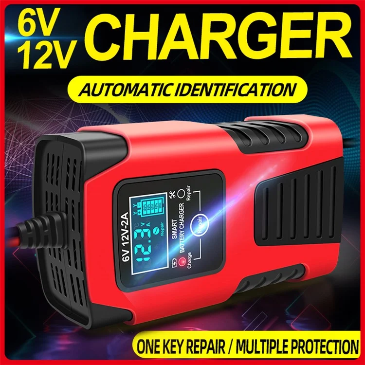 E-FAST ZYX-J99 6V / 12V Lead-Acid Battery Charger for Motorcycles, Tricycles Intelligent Repair Battery Charger - Red / US Plug