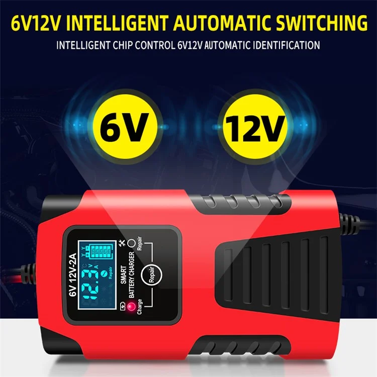 E-FAST ZYX-J99 6V / 12V Lead-Acid Battery Charger for Motorcycles, Tricycles Intelligent Repair Battery Charger - Red / US Plug