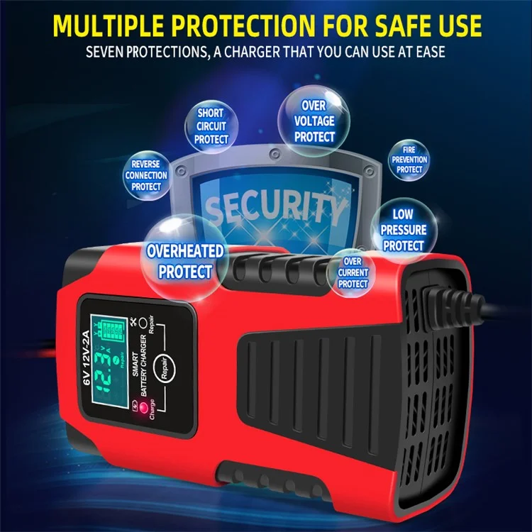 E-FAST ZYX-J99 6V / 12V Lead-Acid Battery Charger for Motorcycles, Tricycles Intelligent Repair Battery Charger - Red / US Plug