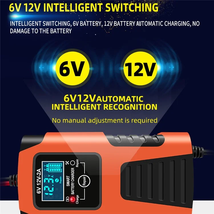 E-FAST ZYX-J99 6V / 12V Lead-Acid Battery Charger for Motorcycles, Tricycles Intelligent Repair Battery Charger - Yellow / US Plug