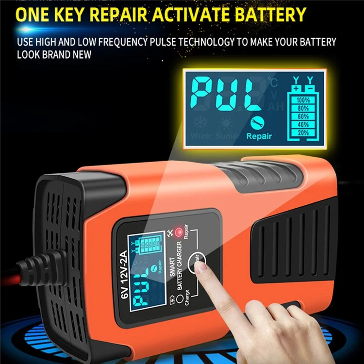 E-FAST ZYX-J99 6V / 12V Lead-Acid Battery Charger for Motorcycles, Tricycles Intelligent Repair Battery Charger - Yellow / US Plug