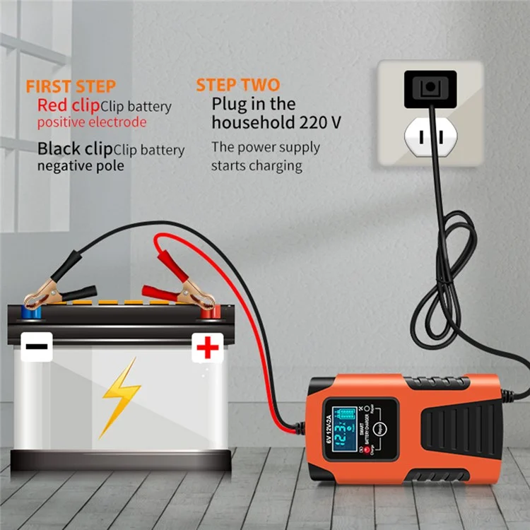 E-FAST ZYX-J99 6V / 12V Lead-Acid Battery Charger for Motorcycles, Tricycles Intelligent Repair Battery Charger - Yellow / US Plug