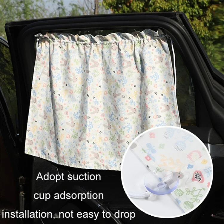 Cute Pattern Printed Car Window Anti-UV Curtain Cotton Cloth Vehicle Side Window Sun Shade Curtain - Rabbit