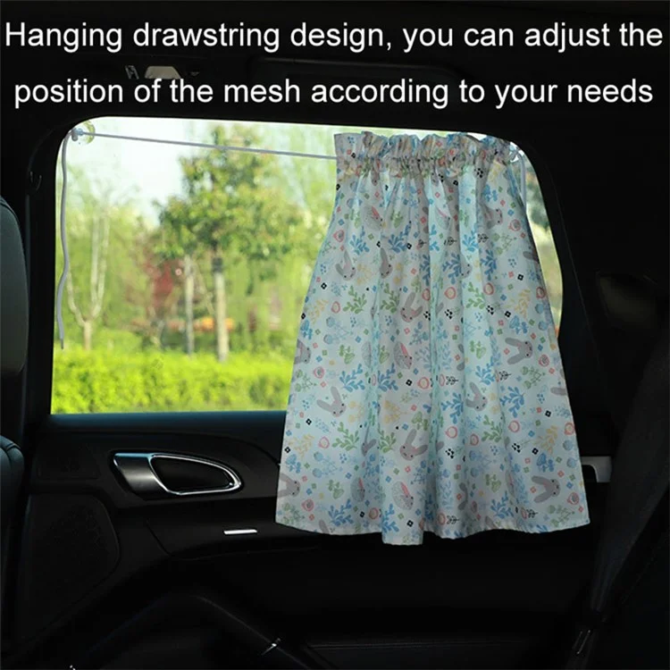 Cute Pattern Printed Car Window Anti-UV Curtain Cotton Cloth Vehicle Side Window Sun Shade Curtain - Rabbit