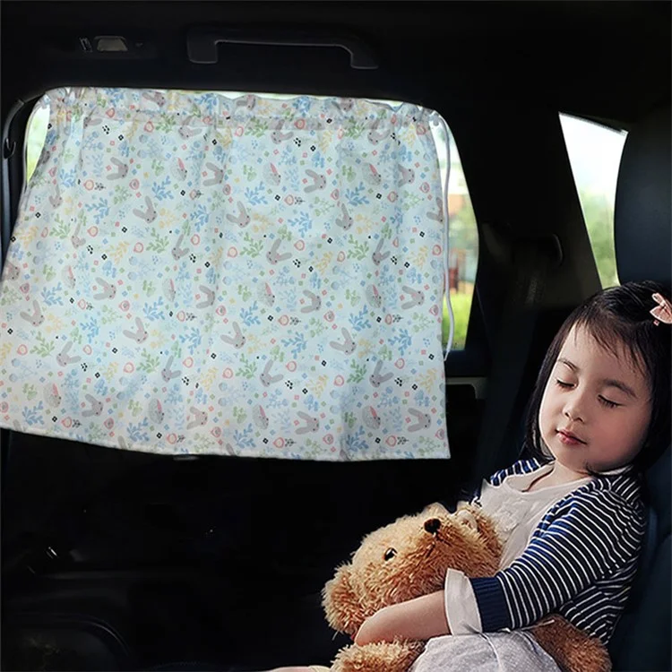Cute Pattern Printed Car Window Anti-UV Curtain Cotton Cloth Vehicle Side Window Sun Shade Curtain - Rabbit
