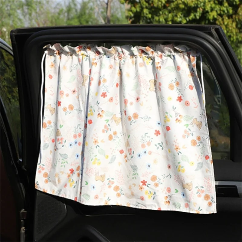 Cute Pattern Printed Car Window Anti-UV Curtain Cotton Cloth Vehicle Side Window Sun Shade Curtain - Small Flower