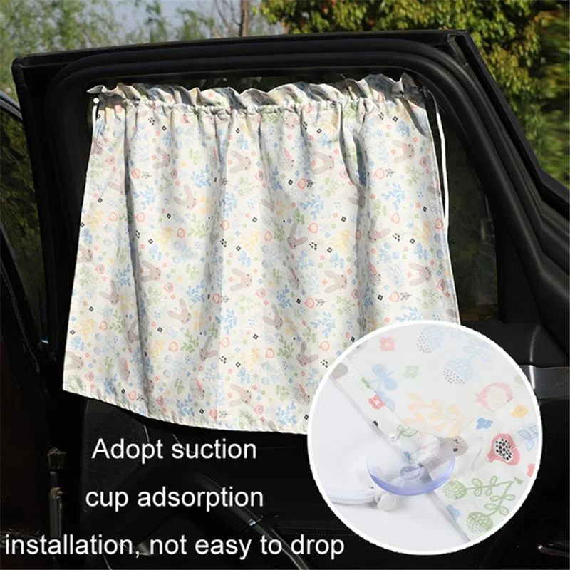 Cute Pattern Printed Car Window Anti-UV Curtain Cotton Cloth Vehicle Side Window Sun Shade Curtain - Small Flower