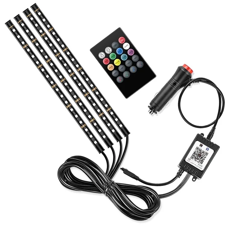 E11 Car Interior LED Strip Light RGB Bluetooth-compatible Voice Control Car Ambient Lighting with Car Cigarette Lighter