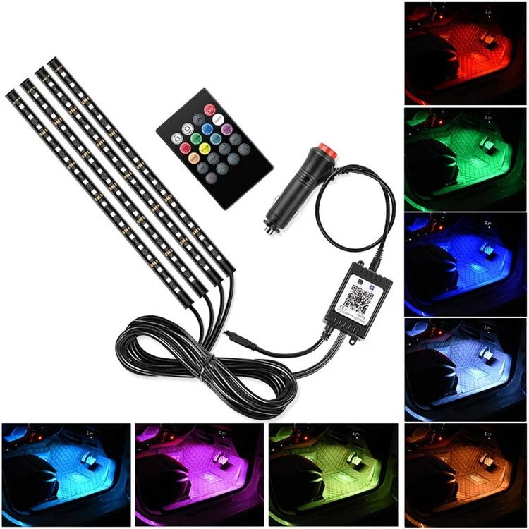 E11 Car Interior LED Strip Light RGB Bluetooth-compatible Voice Control Car Ambient Lighting with Car Cigarette Lighter