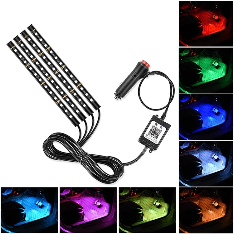 E8 48LED Bluetooth-compatible Colorful Light Bar Car Decorative Strip Light 12V Cigarette Lighter APP Control Ambient Light