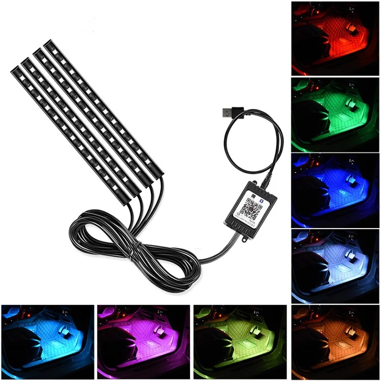 E8U48 Bluetooth-compatible Colorful Light Bar 5V USB Car Decorative Strip Light APP Control 48LED Ambient Light
