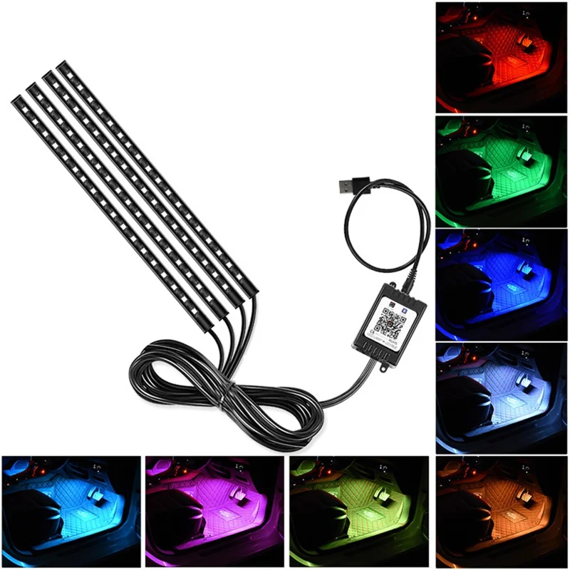 E9U72 RGB Car Ambient Light USB 5V Bluetooth-compatible APP Control 72LED Car Decoration Light Strip
