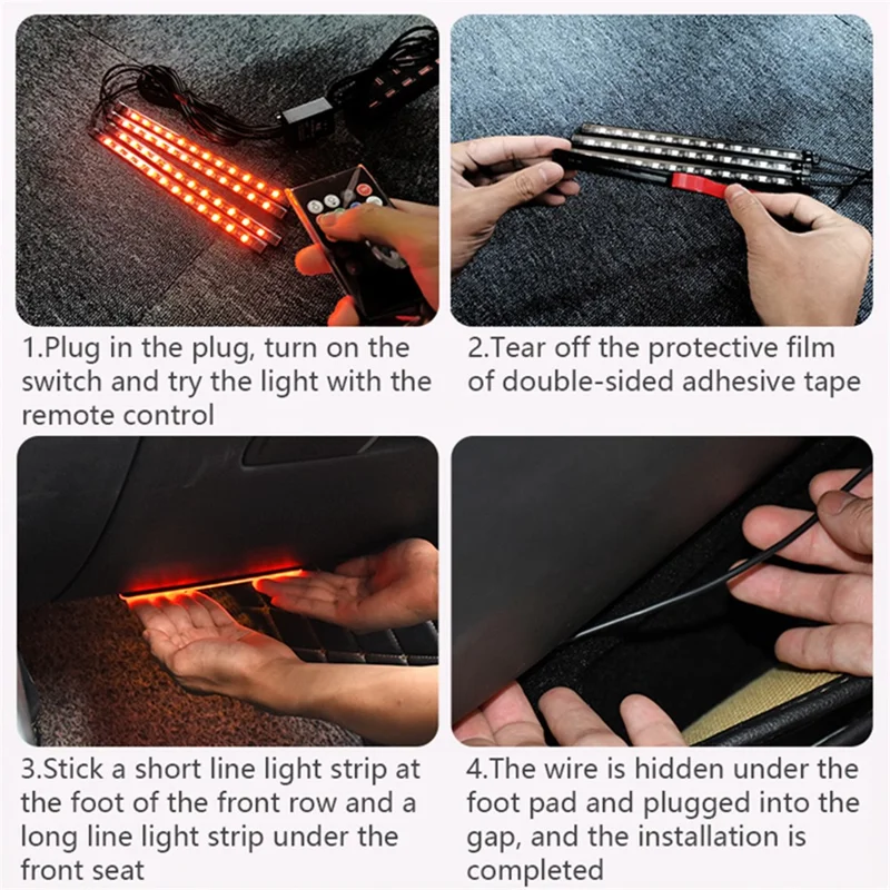 E9U72 RGB Car Ambient Light USB 5V Bluetooth-compatible APP Control 72LED Car Decoration Light Strip