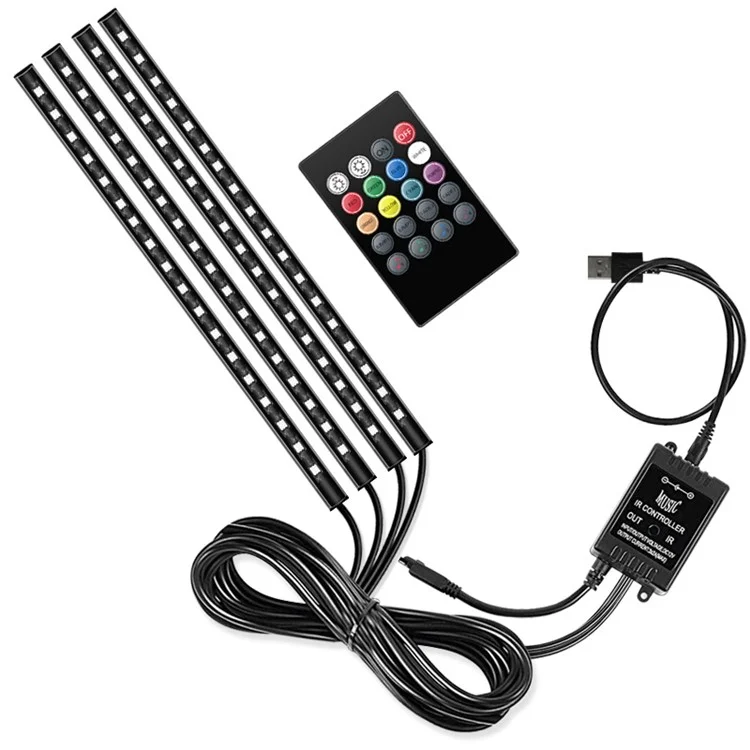 E7U72 USB 5V RGB Car Ambient Light 72 LED Voice Control Light Strip for Bedside, TV Background