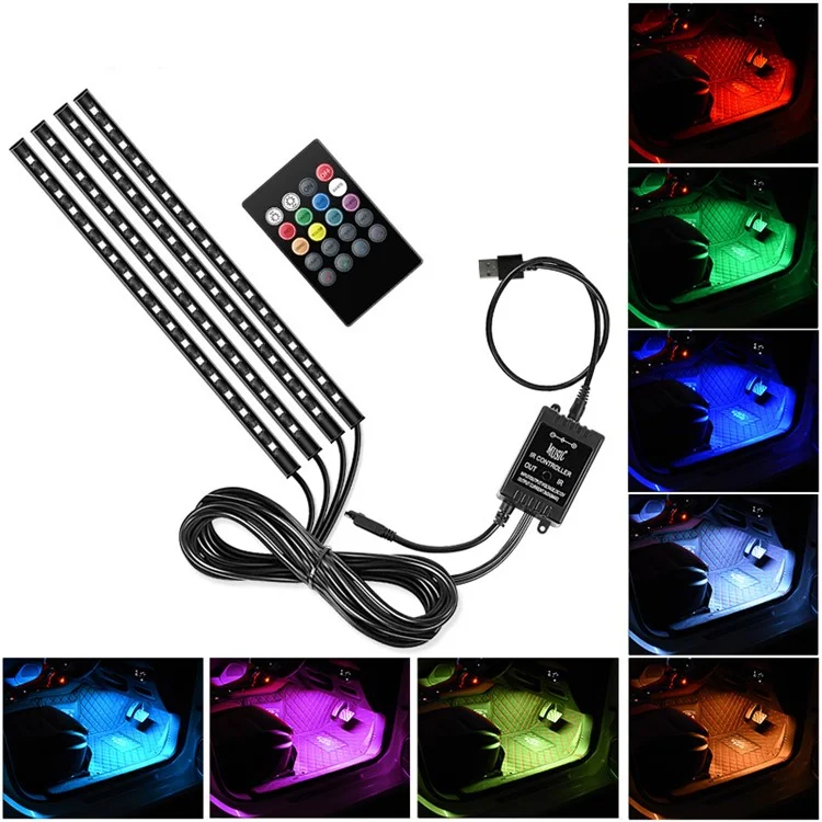 E7U72 USB 5V RGB Car Ambient Light 72 LED Voice Control Light Strip for Bedside, TV Background