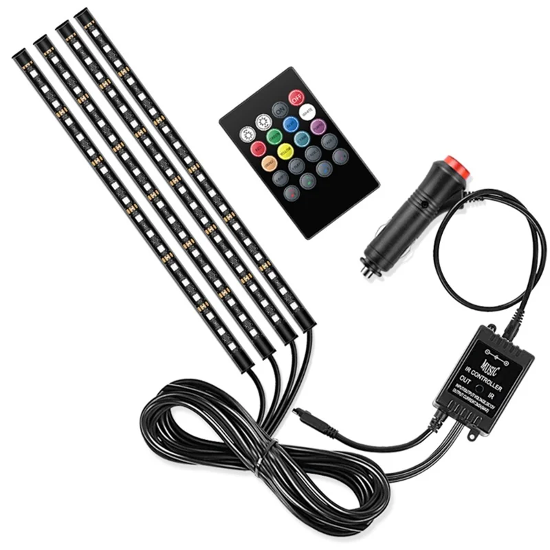 E7 72 LED Voice Control RGB Car Ambient Light Bar Cigarette Lighter 12V Light Strip for Car Internal Decoration