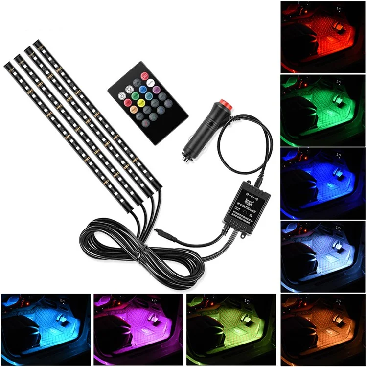 E7 72 LED Voice Control RGB Car Ambient Light Bar Cigarette Lighter 12V Light Strip for Car Internal Decoration