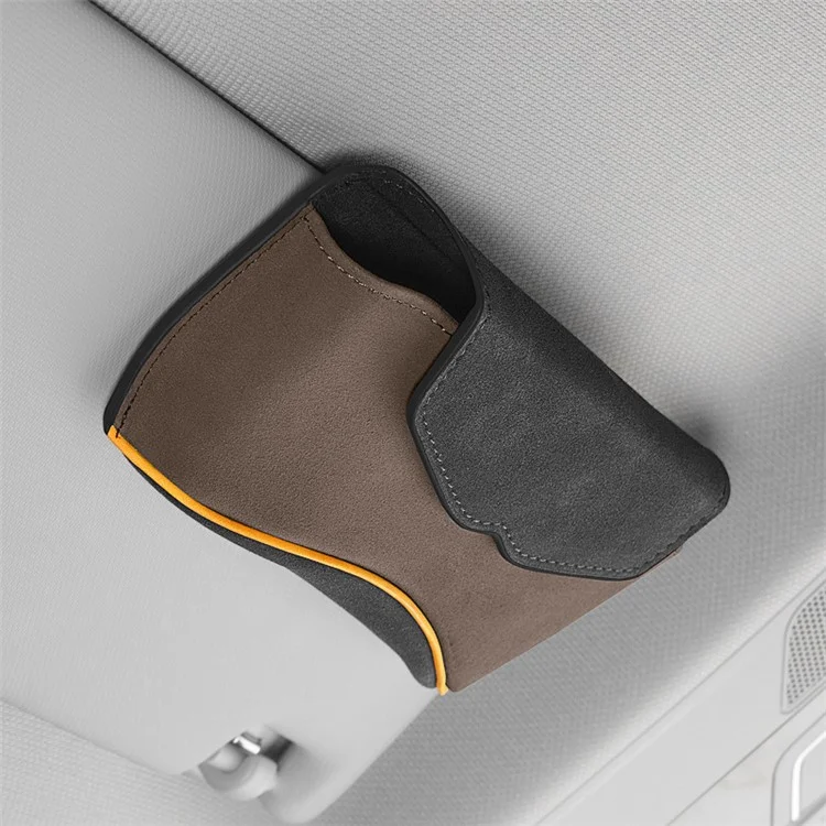Universal Clip-on Sunglasses Case for Car Sunvisor Card Holder Glasses Storage Box - Brown