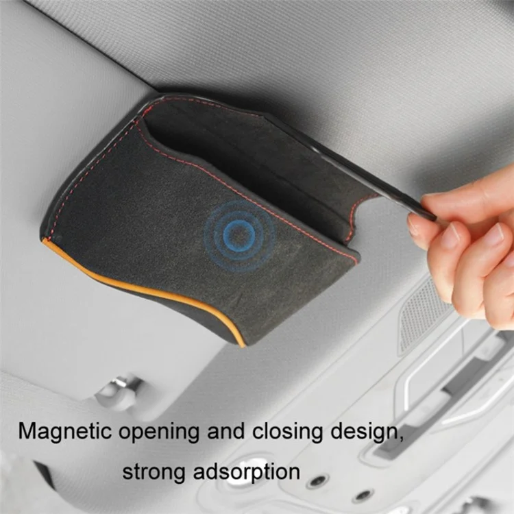 Universal Clip-on Sunglasses Case for Car Sunvisor Card Holder Glasses Storage Box - Brown