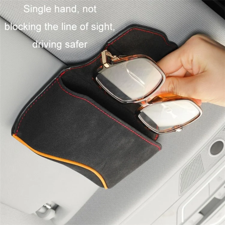Universal Clip-on Sunglasses Case for Car Sunvisor Card Holder Glasses Storage Box - Brown