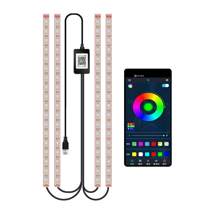 M1U72 72 LED Cuentas de Iluminación Ambiental Colorida para Automóviles Luces Interiores SUV Luces de Pie Controladas por Aplicación Bluetooth