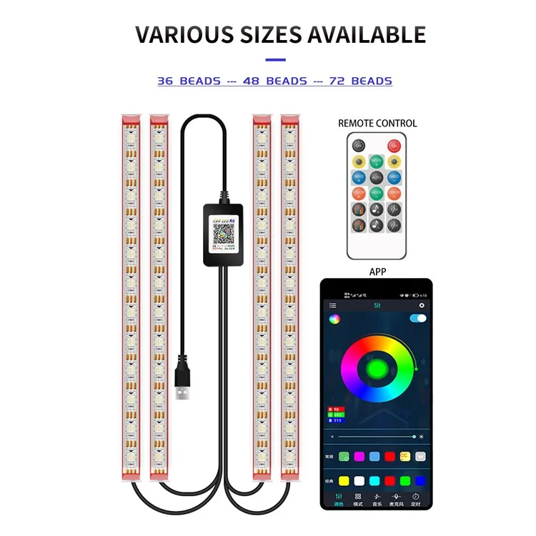 M2U36 Colorful 36 LED Beads SUV Footwell Ambient Lights Car Interior Lights Bluetooth-compatible APP Remote Controll Lamps
