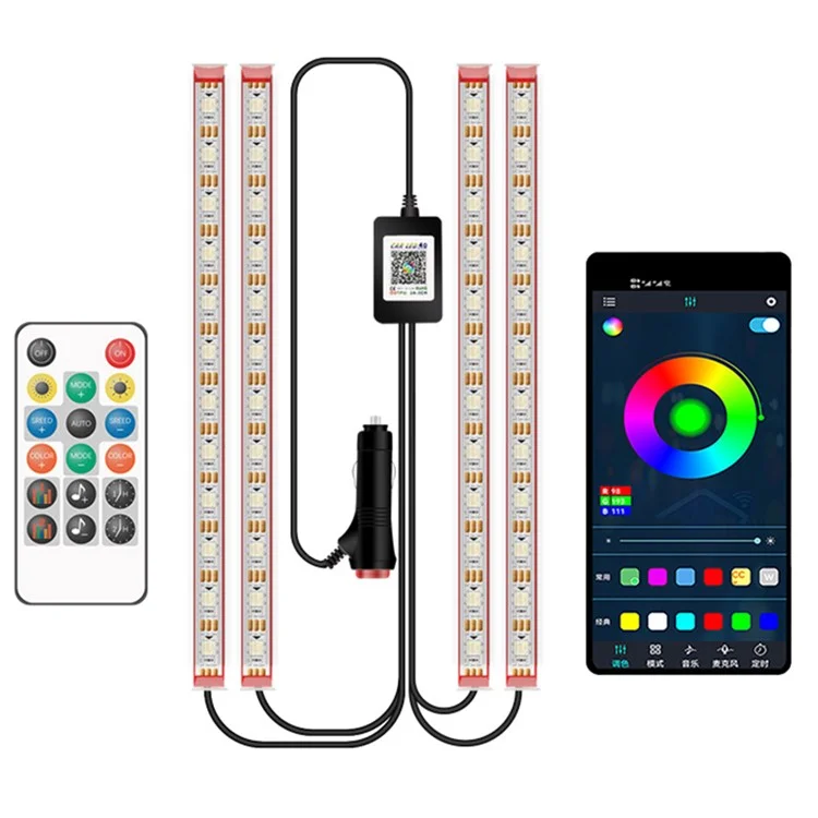Lampada per vano piedi dell'auto M248 48 LED Decorazione per auto Telecomando Controllo Bluetooth APP Luci per interni SUV 