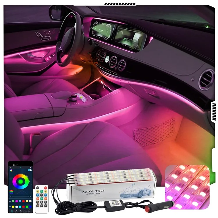 M248 Car Footwell Lampe 48 Perles LED Décoration de la Voiture Remote Bluetooth App Lights Intérieur SUV Contrôlé