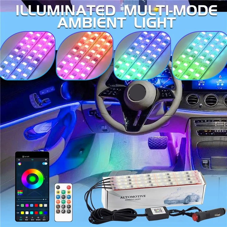 Lampada per vano piedi dell'auto M248 48 LED Decorazione per auto Telecomando Controllo Bluetooth APP Luci per interni SUV 
