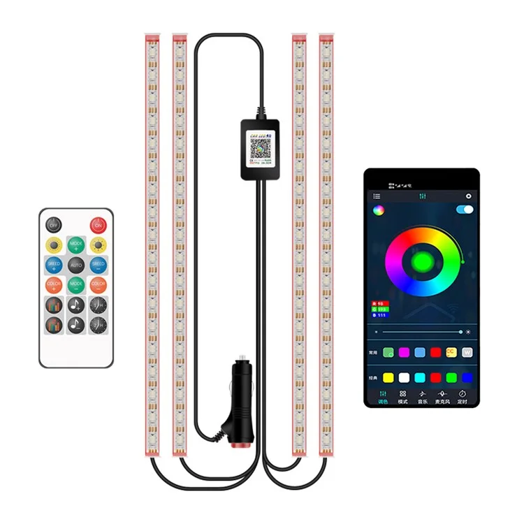 M272 Remote Controll 72 LED Beads Lamps Car Footwell SUV Interior Lights Bluetooth-compatible APP Car Interior Lights