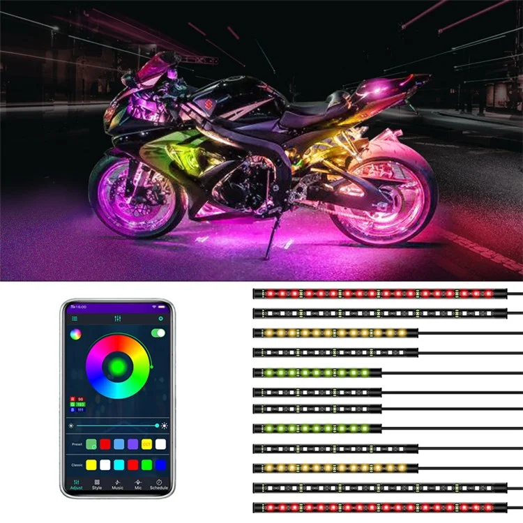 MT12 12-in-1 Motorbike Silicone Light Strip Bluetooth-compatible APP Control Motorcycle Decorative Atmosphere Light