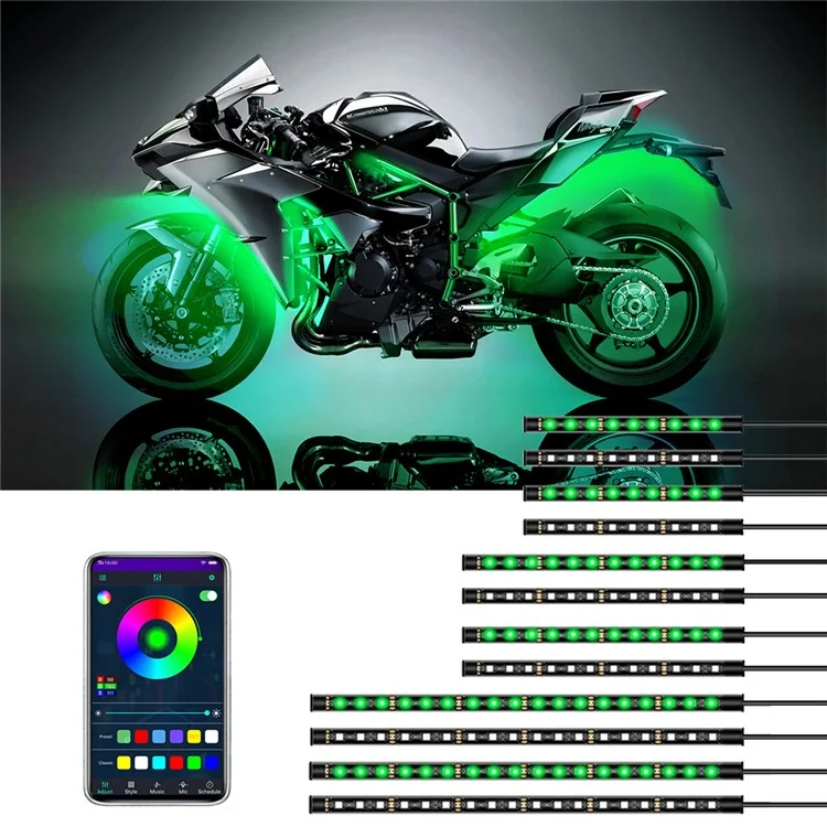 MT12 12-in-1 Motorbike Silicone Light Strip Bluetooth-compatible APP Control Motorcycle Decorative Atmosphere Light