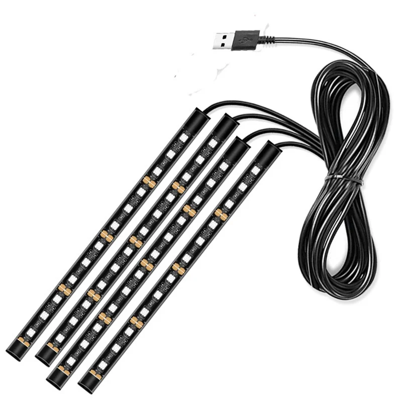 E2U USB 12V Monochrome Car Ambient Light Waterproof 48 LED Light Strip for Car Internal Decoration - Blue