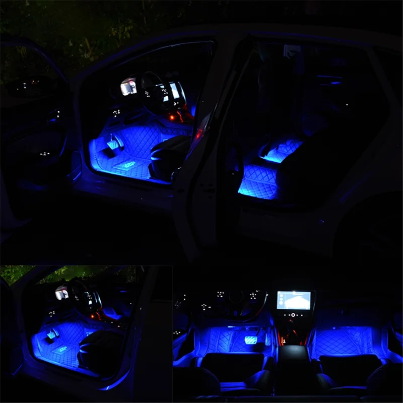 E2U USB 12V Monochrome Car Ambient Light Waterproof 48 LED Light Strip for Car Internal Decoration - Blue
