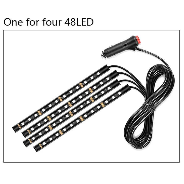 E2 Cigarette Lighter 12V Car Ambient Light Bar Monochrome 48 LED Light Strip for Car Internal Decoration - Red