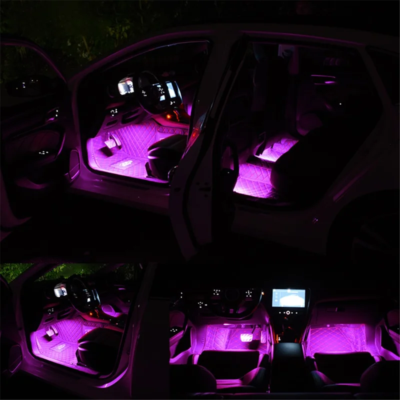 Bande lumineuse de voiture LED monochrome E1 24 avec allume-cigare 12V étanche - Rose Violet