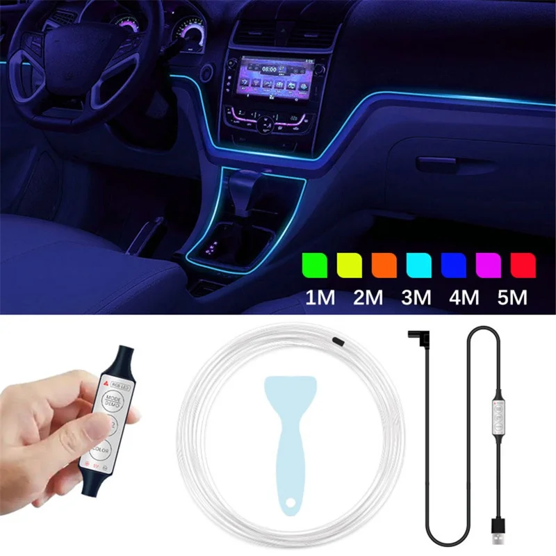 H3U 3m Car Interior LED Atmosphere Light Strip Flexible Cold Light USB Wire Control Decorative Neon Lamp
